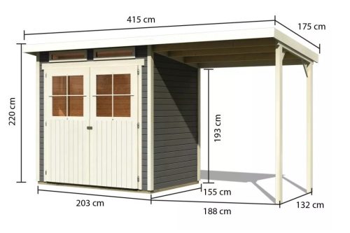 fából készült kerti ház KARIBU GLÜCKSBURG 2 + egy menedéket 190 cm (83230) terragrau LG3490