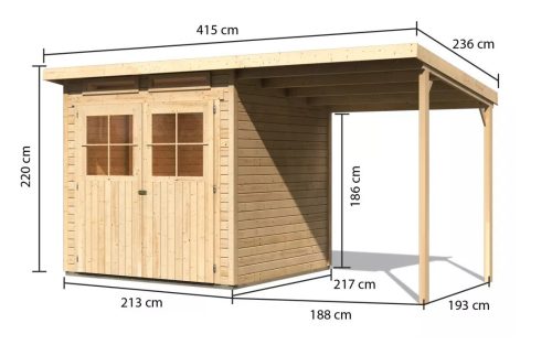 fából készült kerti ház KARIBU GLÜCKSBURG 3 + egy menedéket 190 cm (83231) natur LG3493