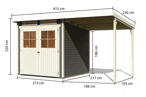 fából készült kerti ház KARIBU GLÜCKSBURG 3 + egy menedéket 190 cm (68769) terragrau LG3495