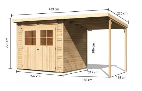 fából készült kerti ház KARIBU GLÜCKSBURG 4 + egy menedéket 190 cm (83232) natur LG3498