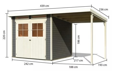 fából készült kerti ház KARIBU GLÜCKSBURG 4 + egy menedéket 190 cm (83233) terragrau LG3499
