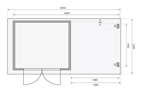 fából készült kerti ház KARIBU GLÜCKSBURG 4 + egy menedéket 190 cm (83233) terragrau LG3499