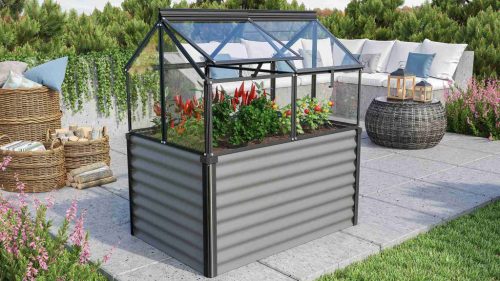 VITAVIA GAIA JUMBO emelt ágyás üvegházzal üveg 3 mm fekete
