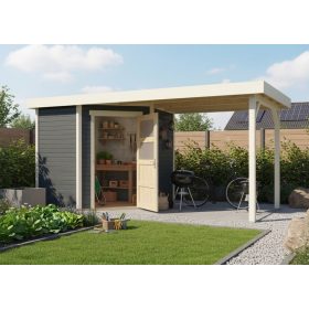   fából készült kerti ház KARIBU SCHWANDORF 3 + egy menedéket 240 cm (77739) terragrau LG3892
