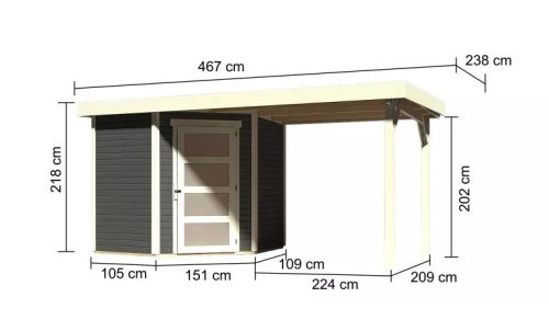 fából készült kerti ház KARIBU SCHWANDORF 3 + egy menedéket 240 cm (77739) terragrau LG3892