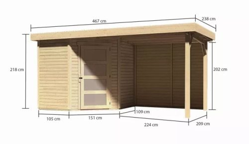 fából készült kerti ház KARIBU SCHWANDORF 3 + menedékház hátsó fallal 240 cm (9210) natur LG3893