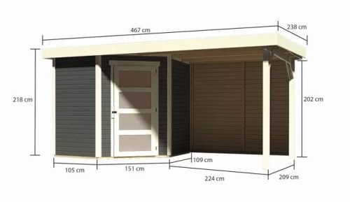 fából készült kerti ház KARIBU SCHWANDORF 3 + menedékház hátsó fallal 240 cm (9211) terragrau LG3894