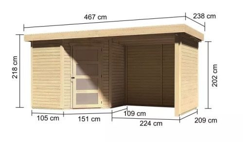 fából készült kerti ház KARIBU SCHWANDORF 3 + menedékház hátsó és oldalfallal 240 cm (77740) natur LG3895