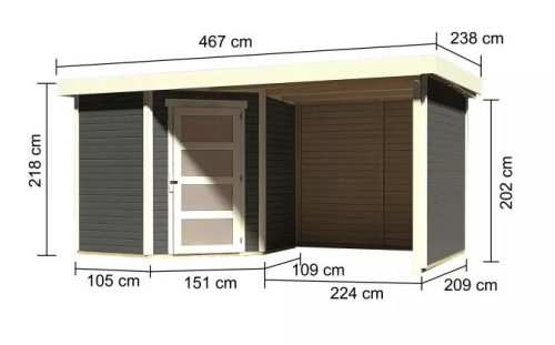 fából készült kerti ház KARIBU SCHWANDORF 3 + menedékház hátsó és oldalfalakkal 240 cm (77741) terragrau LG3896