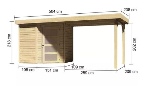 fából készült kerti ház KARIBU SCHWANDORF 3 + egy menedéket 280 cm (77742) natur LG3897