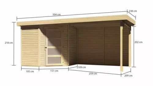 fából készült kerti ház KARIBU SCHWANDORF 3 + menedékhely 280 cm beleértve a hátsó falat (9212) natur LG3899