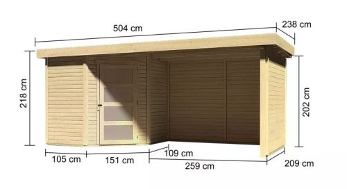 fából készült kerti ház KARIBU SCHWANDORF 3 + menedékhely 280 cm hátsó és oldalfalakkal együtt (77744) natur LG3901