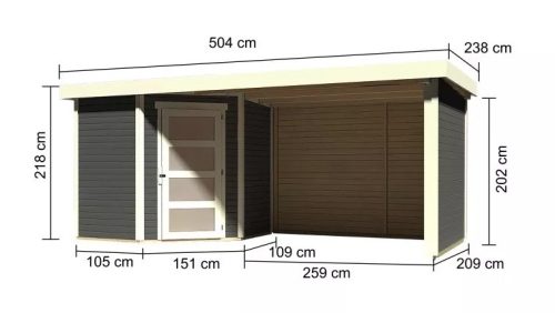 fából készült kerti ház KARIBU SCHWANDORF 3 + menedékhely 280 cm hátsó és oldalfalakkal együtt (77745) terragrau LG3902