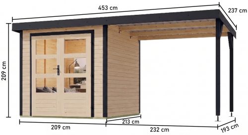 hibrid kerti ház KARIBU JUPITER 2A (93424) natur / antracit + menedék 219 cm LG4031