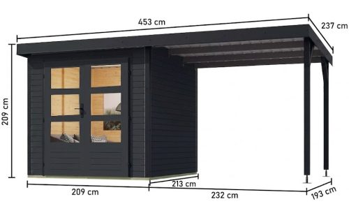 hibrid kerti ház KARIBU JUPITER 2C (93431) antracit / antracit + menedék 219 cm LG4043