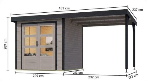 hibrid kerti ház KARIBU JUPITER 2D (93434) világosszürke / antracit + menedék 219 cm LG4082