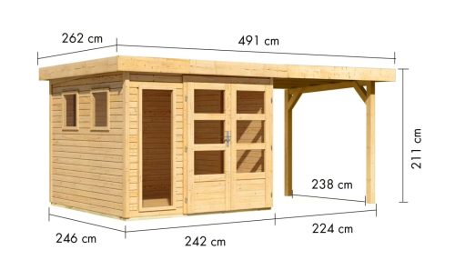 fa kerti ház KARIBU LAHAR 3,5 + menedékhely 240 cm (12132) natur LG4421