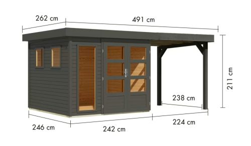 fa kerti ház KARIBU LAHAR 3,5 + menedékhely 240 cm (12486) terragrau LG4422