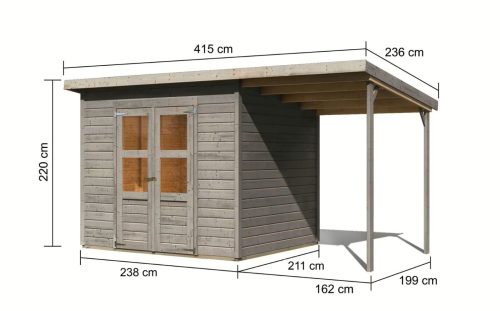 fából készült kerti ház KARIBU MERSEBURG 5 + egy menedéket 166 cm (9603) világos szürke LG4439