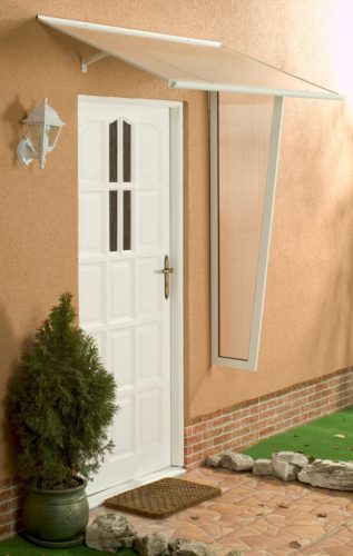 LanitPlast MELES, ALU bejárat fölé előtető, fehér, szélesség 1600 x mélység 850 mm, kamrás polikarbonát 4,5 mm.