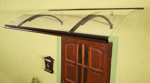 LanitPlast OLOR, ALU bejárati előtető, barna szín, szélesség 1600 x mélység 870 mm, átlátszó plexiüveg 4 mm