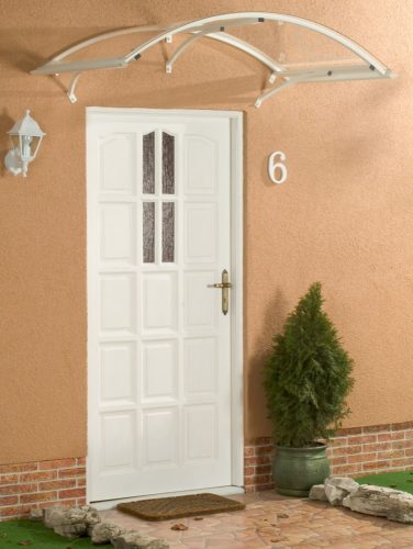 LanitPlast LEO, ALU bejárati tető, fehér szín, szélesség 1600 x mélység 900 mm, átlátszó plexiüveg 4 mm