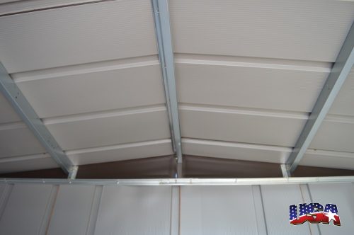 Kerti szerszámtároló ház kb. 1,8x1,5 méter alapterület, fém, famintázatú barna színű, ARROW WOODLAKE 65