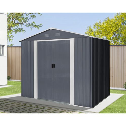 Riwall RMSA 6x8 antracit fém kerti tároló 2,4 x 1,7 m nyeregtetővel (antracit) Alapterület: 162 x 226 cm